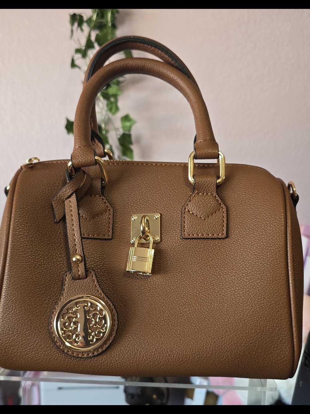 Brown Leather Satchel with Gold Hardware